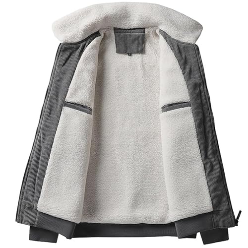 Herren Gefütterte Cordjacke Warm Herbstjacke Bequeme Übergangsjacke Cargo Solide Jacke Wollmantel mit Teddyfell-Kragen Winter von Cexiakong