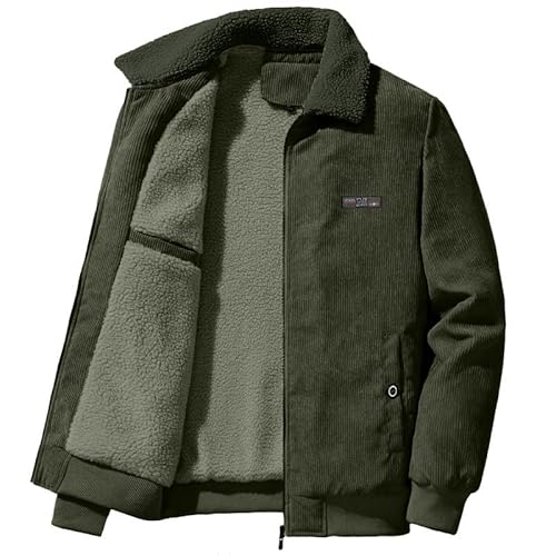Herren Gefütterte Cordjacke Warm Herbstjacke Bequeme Übergangsjacke Cargo Solide Jacke Wollmantel mit Teddyfell-Kragen Winter von Cexiakong