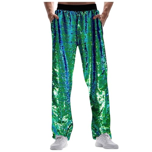 Herren Pailletten Hose Metallisch Glänzende Jogger Sweatpants Disco Party Elastische Hose Jogginghose Hip Hop Wetlook Hosen Männer Club Party Festival Abschlussball Streetwear von Cexiakong