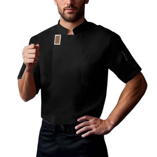 Kochjacke Herren Damen Cafe Chef Kurzarm T Shirt Bäckerjacke Küchen Koch Jacke Seitlich zu öffnende Schnalle Atmungsaktives Sportshirt Hotel Berufsbekleidung einfach Restaurant Arbeitsjacke von Cexiakong