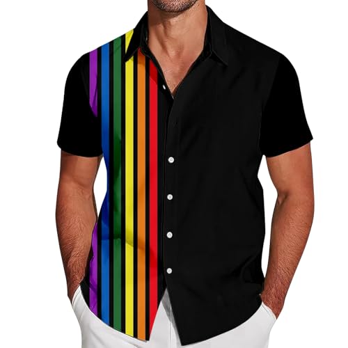 Pride Outfit Herren Regenbogen Hemd Kurzarm Sommer Hawaii Hemden Männer Bunt Grafik Herrenhemd Sommerhemd Rainbow Print LGBTQ Shirt Kurzarmhemd Party Streetwear Funky Freizeithemden von Cexiakong