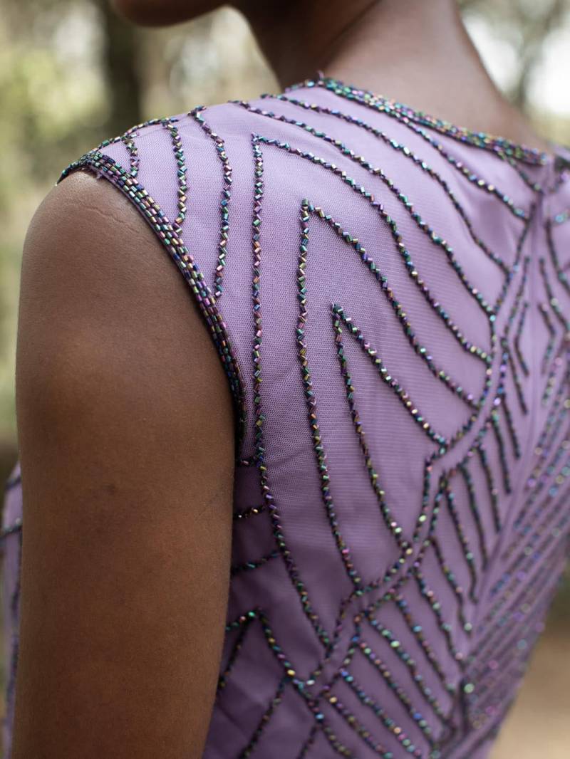 Lila Pailletten-Gala-Kleid Strassbesticktes Abendkleid von CeylanBCN