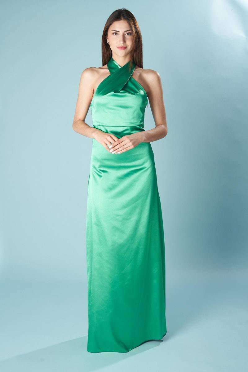 Satin Neckholder Kleid Elegantes Langes Brautjungfer von CeylanBCN