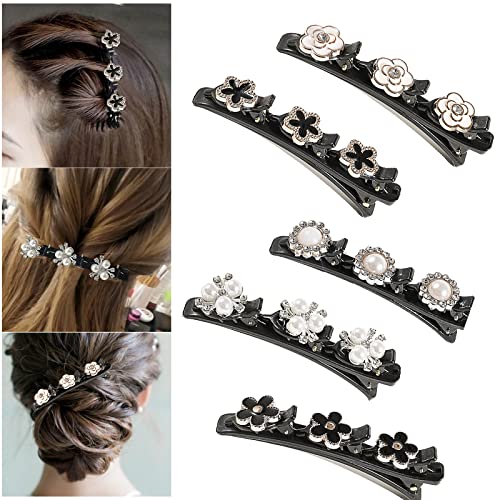 5 Stück Haarspange mit 3 Clips Kolibri Haarspange mit Kristallblume Geflochtene Haarspange für Damen Frauen Mädchen Modische Doppelschicht Haarklammer Entenschnabel Haarspange von Cezlstesy