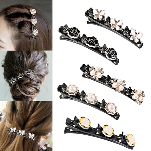 5 Stück Haarspange mit 3 Clips Kolibri Haarspange mit Kristallblume Geflochtene Haarspange für Damen Frauen Mädchen Modische Doppelschicht Haarklammer Entenschnabel Haarspange von Cezlstesy