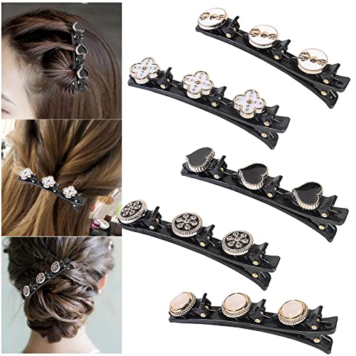 Haarspange mit 3 Clips 5 Stück Geflochtene Haarspange Kolibri Haarspange mit Kristallblume für Damen Frauen Mädchen Modische Doppelschicht Mini Haarklammer Entenschnabel Haarspange von Cezlstesy