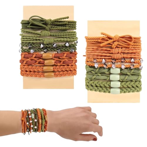 ChAusa 20 Stück Haargummis Boho, Armband Geflochtene Haargummis, Mode Geflochtene Elastische Haargummi, Tie Geflochtene Haarbänder, 5 Stile, für Dickes und Dünnes Haar Mädchen (Braun+Grün) von ChAusa