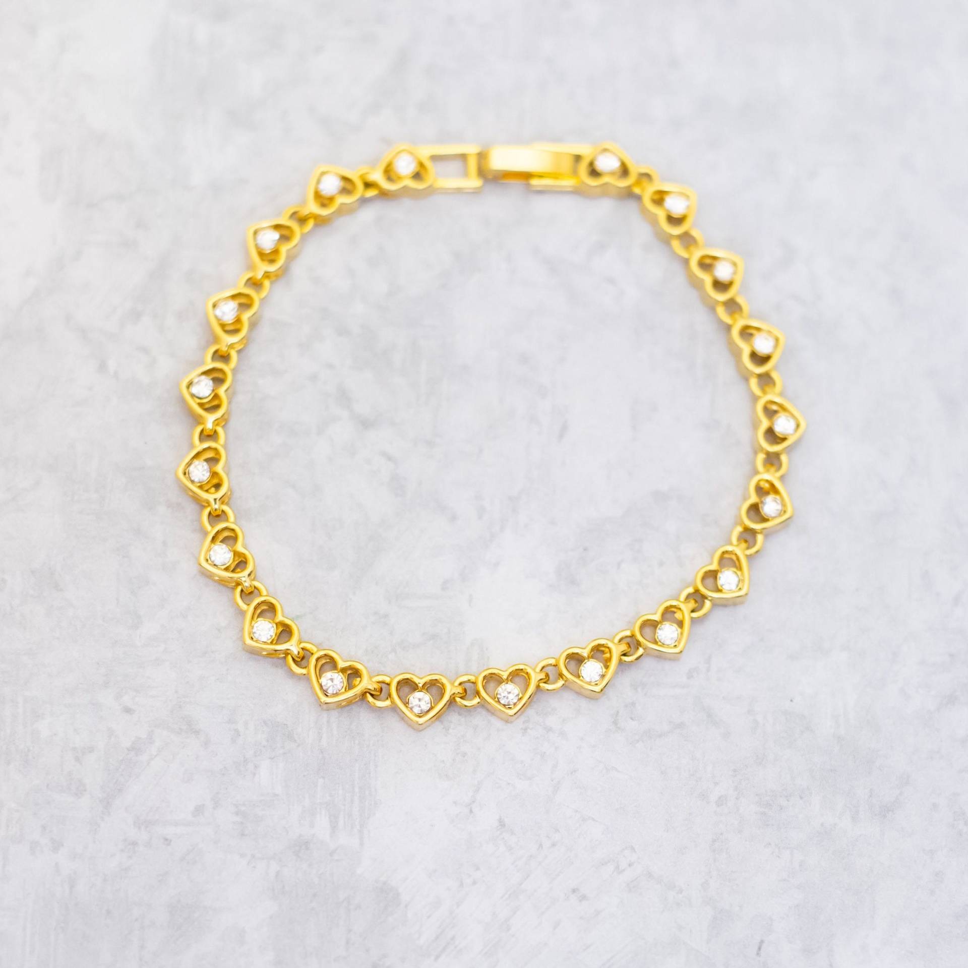 18 1/2 Zoll Vintage Love Herz Links Klare Strass Gold Ton Armband - C10 18 1/2 Zoll Vintage Love Herz Links Klare Strass Gold Ton Armband - C10 von ChaChaStyleVintage