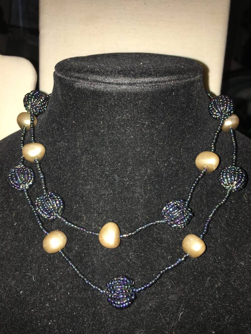 Hübsche Pfau Farbe Perlen Doppel Halskette ## von ChaDavidVintage