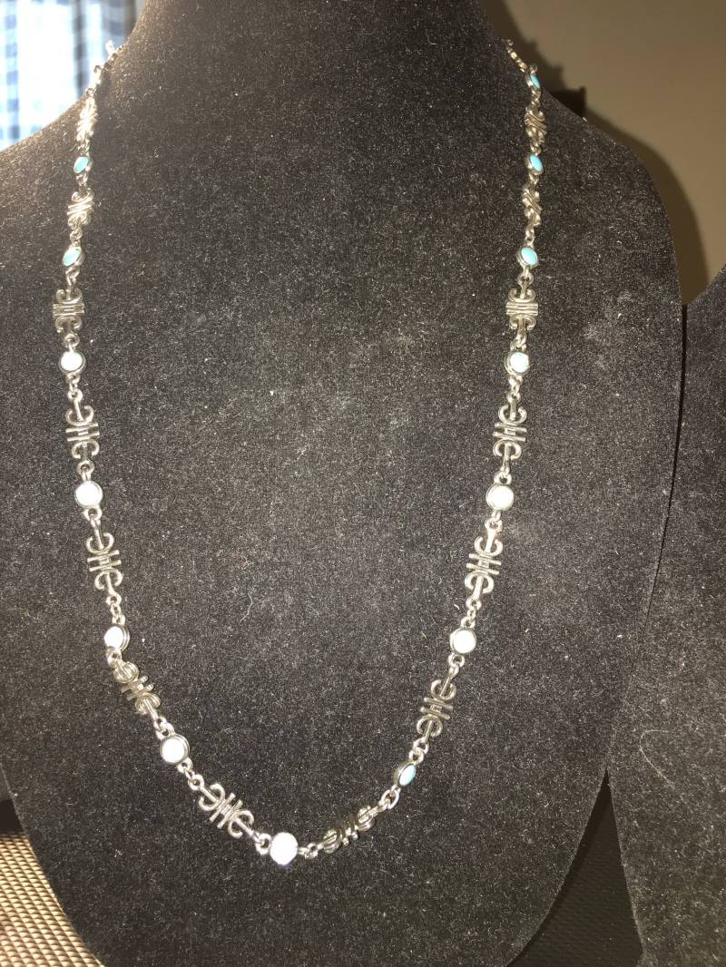 Vintage Silberton Gliederkette Halskette Mit Faux Türkis Perlen # Vintage Silberton Gliederkette Halskette Mit Faux Türkis Perlen # von ChaDavidVintage