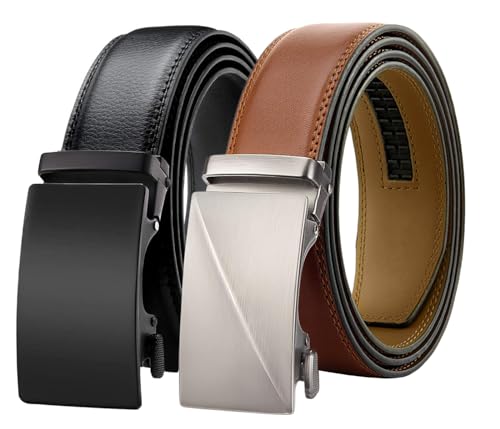 Chaberlu Automatik gürtel herren 2 Stücke, Ledergürtel Ratsche Automatikschließe Business Anzug Gürtel Verstellbarer Leder Gürtel für, Breit 35mm Breit mit Geschenkbox von Chaberlu