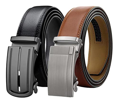 Chaberlu Automatik gürtel herren 2 Stücke, Ledergürtel Ratsche Automatikschließe Business Anzug Gürtel Verstellbarer Leder Gürtel für, Breit 35mm Breit mit Geschenkbox von Chaberlu