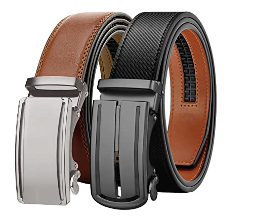 Chaberlu Automatik gürtel herren 2 Stücke, Ledergürtel Ratsche Automatikschließe Business Anzug Gürtel Verstellbarer Leder Gürtel für, Breit 35mm Breit mit Geschenkbox von Chaberlu