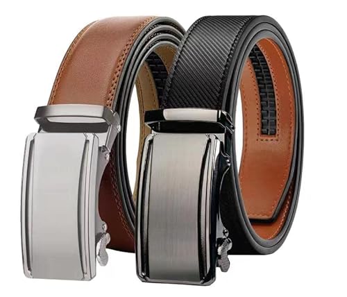 Chaberlu Automatik gürtel herren 2 Stücke, Ledergürtel Ratsche Automatikschließe Business Anzug Gürtel Verstellbarer Leder Gürtel für, Breit 35mm Breit mit Geschenkbox von Chaberlu