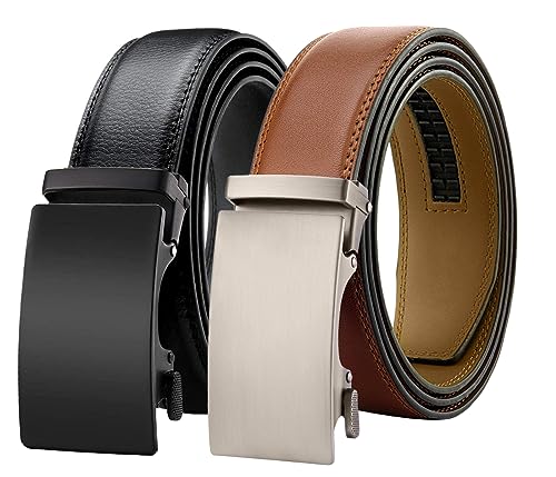 Chaberlu Automatik gürtel herren 2 Stücke, Ledergürtel Ratsche Automatikschließe Business Anzug Gürtel Verstellbarer Leder Gürtel für, Breit 35mm Breit mit Geschenkbox von Chaberlu