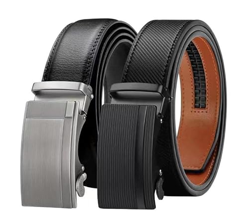 Chaberlu Automatik gürtel herren 2 Stücke, Ledergürtel Ratsche Automatikschließe Business Anzug Gürtel Verstellbarer Leder Gürtel für, Breit 35mm Breit mit Geschenkbox von Chaberlu