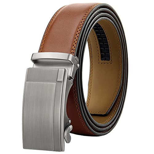 Chaberlu Gürtel Herren,Ledergürtel Ratsche Automatikschließe Business Anzug Gürtel Verstellbarer Leder Gurtgürtel für Jeans, Breit 35mm, Größe Angepasst von Chaberlu