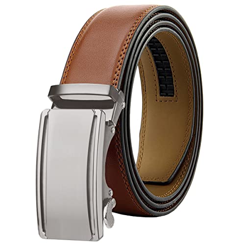 Chaberlu Gürtel Herren,Ledergürtel Ratsche Automatikschließe Business Anzug Gürtel Verstellbarer Leder Gurtgürtel für Jeans, Breit 35mm, Größe Angepasst von Chaberlu