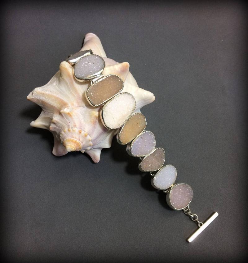 sterling Silber, Druzy, Ooak, Druse Chalcedon, Achat, Quartz Link Armband von ChaceandAbbott