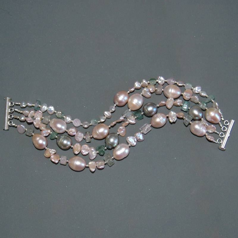 sterling Silber, Mint Grüner Turmalin, Pfirsich, Rosa Perle Armband - Kentucky Derby, Frühling Juni Birthstone von ChaceandAbbott