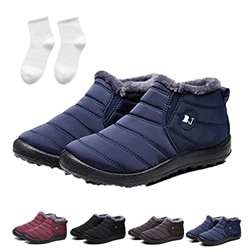 Chagoo Boojoy Winter Boots, Winter Snow Boots for Women and Men, Fur Lining Waterproof Slip Flat Ankle Boots (35EU, Blue) von Chagoo