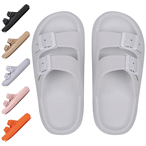Chagoo Cosyslides Wolkenslipper Original, Dicke Sohle Super Weich Rutschfeste Schnell Trocknende Hausschuhe Im Offenen Zehenbereich(Schnalle Grau,36/37) von Chagoo