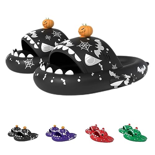 Chagoo Halloween Luminous Shark Slippers,Spooky Shark Slides Glow In The Dark For Men Women,Christmas Shark Slides (Black, Erwachsene, Damen, 42, Numerisch (von/bis), EU Schuhgrößensystem, 43, M) von Chagoo