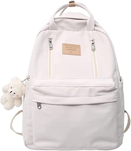 Chagoo Preppy Backpack for School, Light Academia Backpack, Preppy Aesthetic Backpack with Plushies Cute Backpack for Teen Girls (White) von Chagoo