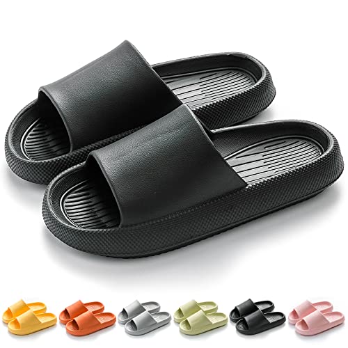 Cozy Slides Original, Cosify Wolken Slipper, Superweiche Hausschuhe Rutschfeste Unisex-hausschuhe Mit Dicker Sohle, Schnell Trocknend, Offener Zehenbereich(Schwarz 2103,44/45) von Chagoo