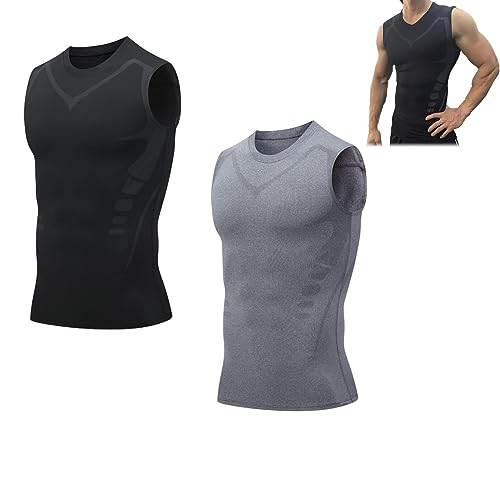 Energxcel™ Ionic Shaping Vest, Men Compression Tank Top, Ionic Compression Body Shaper Vest (as3, Alpha, xx_l, Regular, Regular, Black+Gray) von Chagoo