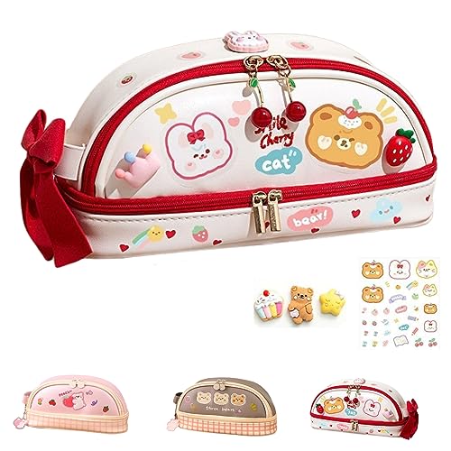 Kawaii Pencil Case for Girls Boys, Cute Kawaii Pencil Case, Large Capacity Waterproof Kawaii Bear Pencil Case with Stickers (Cherry) von Chagoo