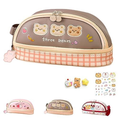 Kawaii Pencil Case for Girls Boys, Cute Kawaii Pencil Case, Large Capacity Waterproof Kawaii Bear Pencil Case with Stickers (Khaki) von Chagoo