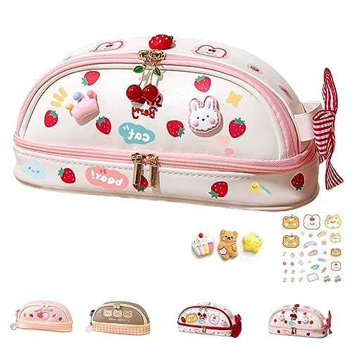 Kawaii Pencil Case for Girls Boys, Cute Kawaii Pencil Case, Large Capacity Waterproof Kawaii Bear Pencil Case with Stickers (Strawberry) von Chagoo