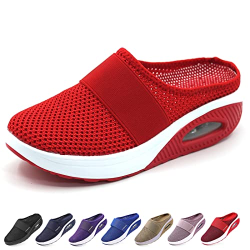 Orthopädische Schuhe Damen, Wmshoe Orthopädische Hausschuhe Für Frauen, Air Cushion Slip on Walking Shoes (Groß Rot, Adult, Women, Numeric_38, Numeric, eu_Footwear_Size_System, medium) von Chagoo