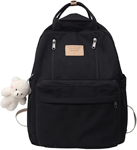 Preppy Backpack for School, Light Academia Backpack, Preppy Aesthetic Backpack with Plushies Cute Backpack for Teen Girls (Black) von Chagoo