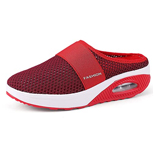 Wmshoe Orthopädische Hausschuhe Für Frauen, Air Cushion Slip on Walking Shoes (Dunkelrot, adult, numeric_38, numeric, eu_footwear_size_system, medium) von Chagoo