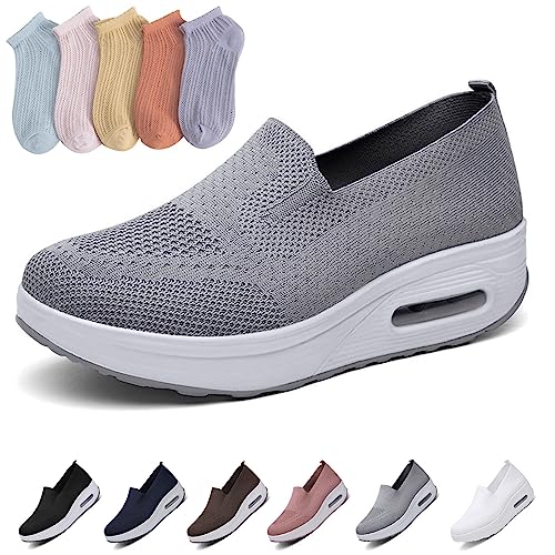 Wmshoe Orthopädische Hausschuhe Für Frauen, Orthopädische Schuhe Damen, Air Cushion Slip on Walking Shoes (Grau, Adult, Women, Numeric_36, Numeric, eu_Footwear_Size_System, medium) von Chagoo