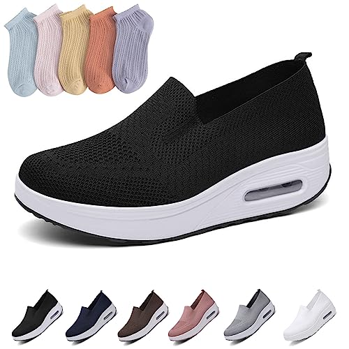 Wmshoe Orthopädische Hausschuhe Für Frauen, Orthopädische Schuhe Damen, Air Cushion Slip on Walking Shoes (Schwarz, Adult, Women, Numeric_35, Numeric, eu_Footwear_Size_System, medium) von Chagoo