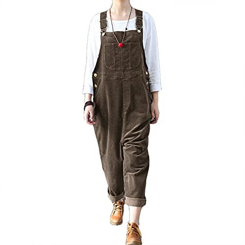 Chahuer Damen Cord Overalls Overall Literarische Kunst Retro Latzhose Latzhose Overalls Braun 5XL von Chahuer