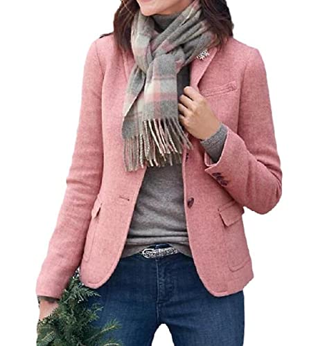 Chahuer Damen Wollanzug Jacke Herbst Winter Neu Einreihig Revers Slim Fit Anzug Blazer rosa M von Chahuer