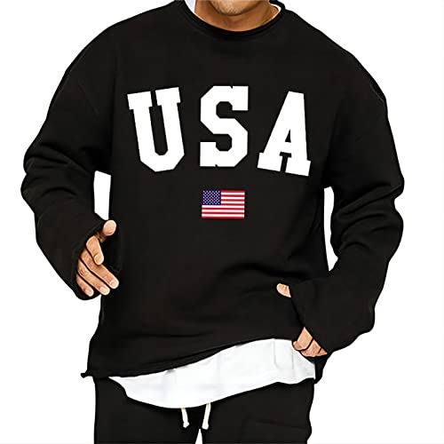 Chahuer Herren American Flag USA Letter Print Pullover Street Fashion Lose Rundhalsausschnitt Hip Hop Sweatshirts schwarz 3XL von Chahuer