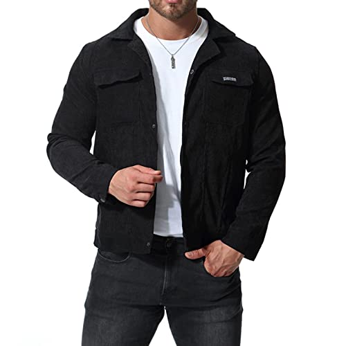 Chahuer Herren Cordjacke Frühling Herbst Neu Cord Slim Revers Jacke Mantel Schwarz XL von Chahuer