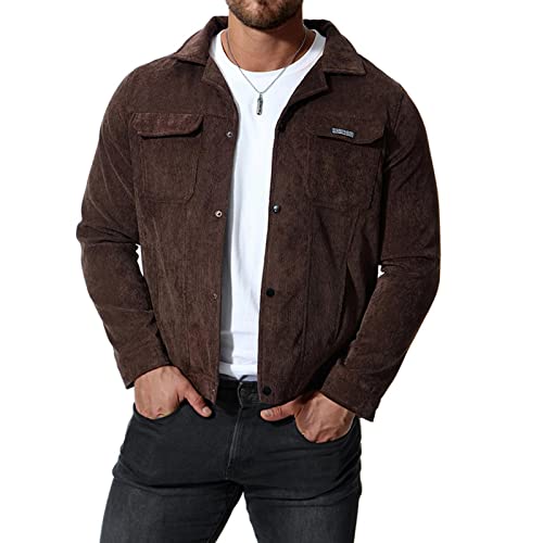 Chahuer Herren Cordjacke Frühling Herbst Neu Cord Slim Revers Jacke Mantel braun L von Chahuer