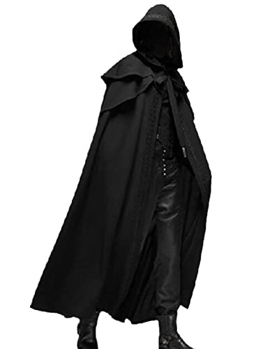 Chahuer Herren Mittelalter Umhang Gothic Langer Kapuzen Umhang Halloween Party Umhang schwarz 3XL von Chahuer