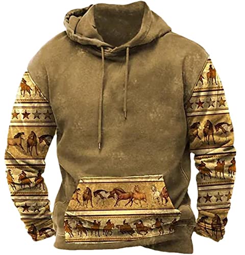 Chahuer Herren Retro Ethnic Print Outdoor Taktischer Hoodie Herbst Lose Pullover Hoodie Sweatshirt Farbe1 L von Chahuer