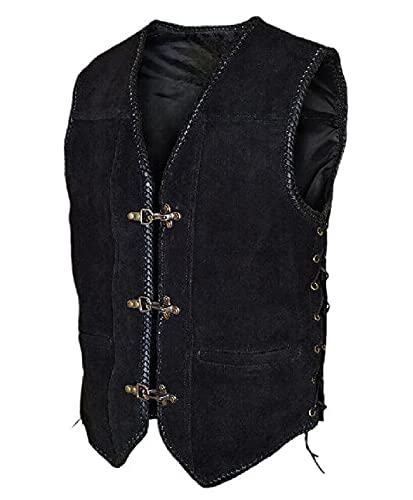 Chahuer Herren Retro Weste Steampunk Weste Seite Ösenriemen Metallschnalle Dekoration Faux Wildleder Weste Weste Schwarz L von Chahuer