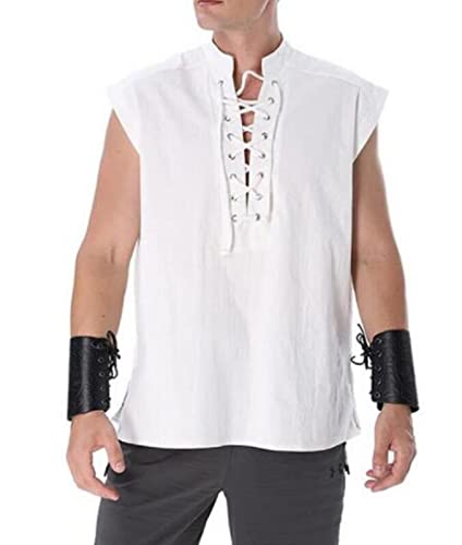 Chahuer Männer Mittelalterlich Vintage Hemd Sommerliche Farbe Gotische Punkhemden Weiß L von Chahuer