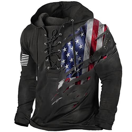 Chahuer Männer Outdoor Tactical Sweatshirt Mode Retro American Flag Print TieUp Hoodies Farbe2 XL von Chahuer
