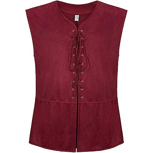 Chahuer Unisex Mittelalter Retro Renaissance Piratenweste Gothic Steampunk Weste Für Damen Und Herren Rot XL von Chahuer