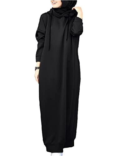 Frauen Muslimische Roben Herbst Winter New Solid Color Langer Abschnitt Naher Osten Araber Dubai Fleece Kapuzen Roben Kleid schwarz XL von Chahuer
